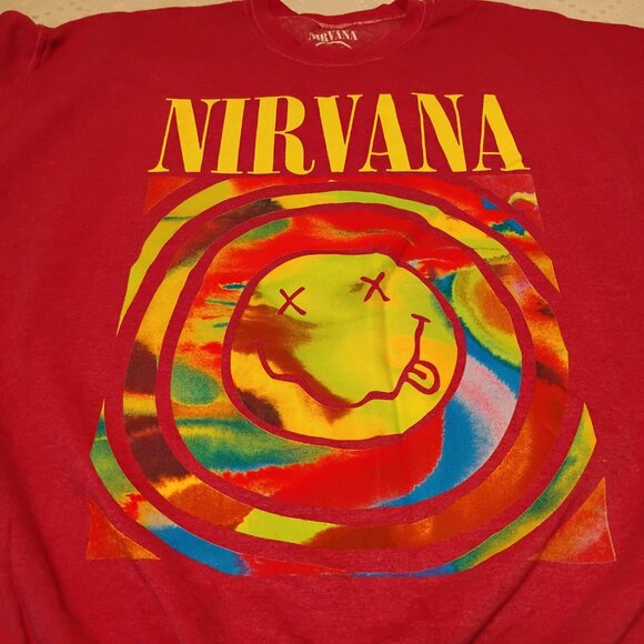 🆕 Urban Outfitters Nirvana Smile Overdyed Crewneck Sweashirt, S/M - Picture 8 of 16